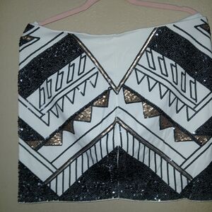 Express Black and White Sequin Mini Skirt